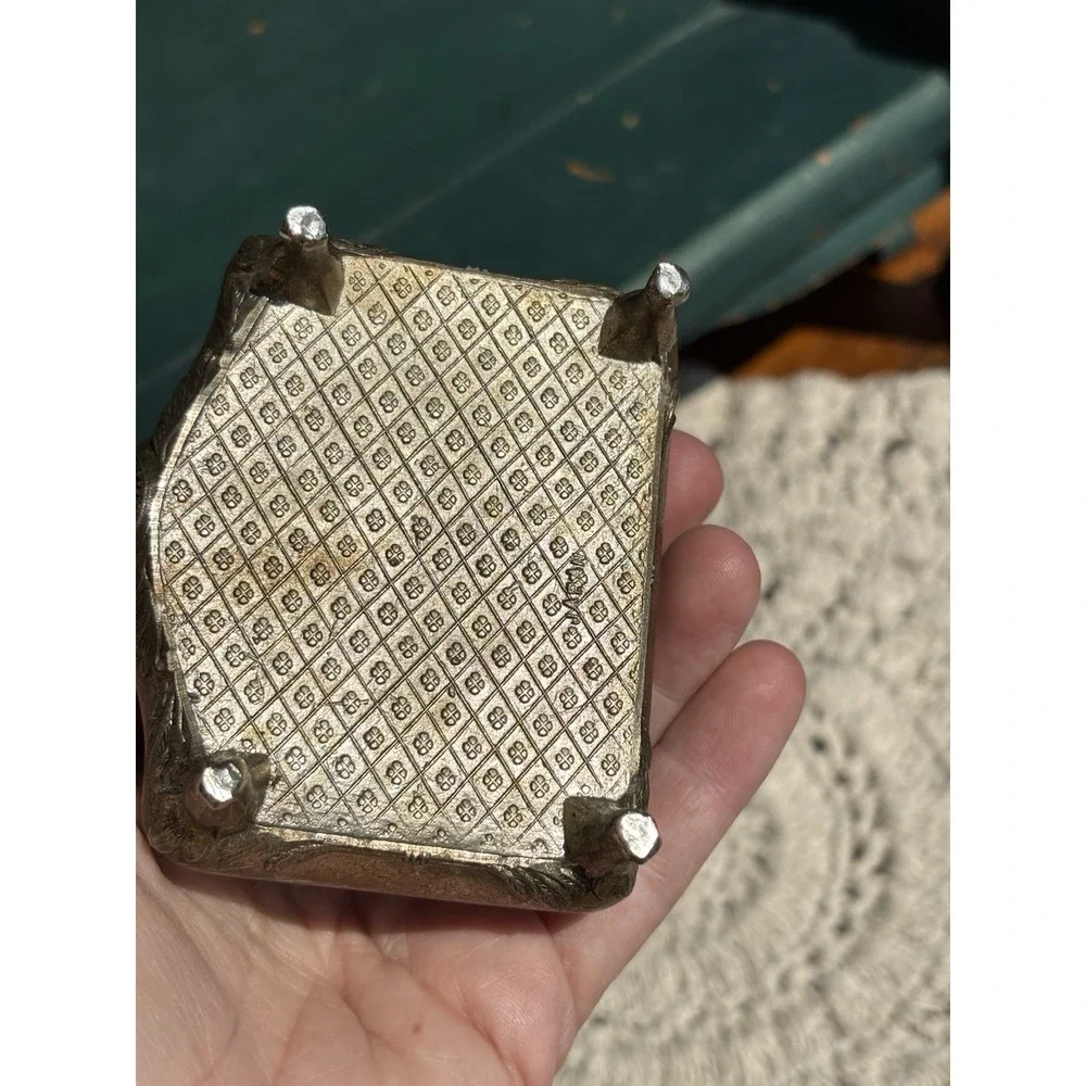 Jewelry Casket Case Trinket Box Silver Finish Footed Japan 3.25